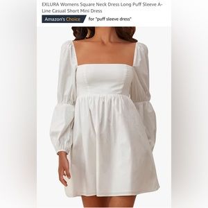 Elura Women’s Square Neck Puff Sleeve A-line Mini Dress - White M